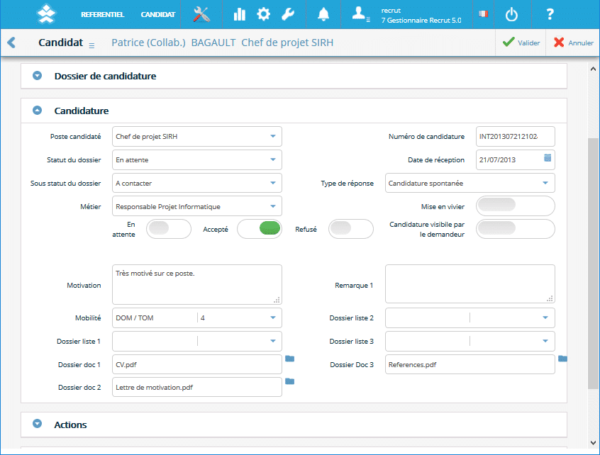 Tableau de bord de gestion et évaluation des candidatures au recrutement